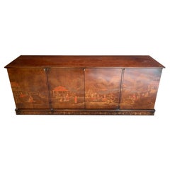 Enfilade chinoiserie marron moderne du milieu du siècle dernier en forme de crédence, buffet et buffet