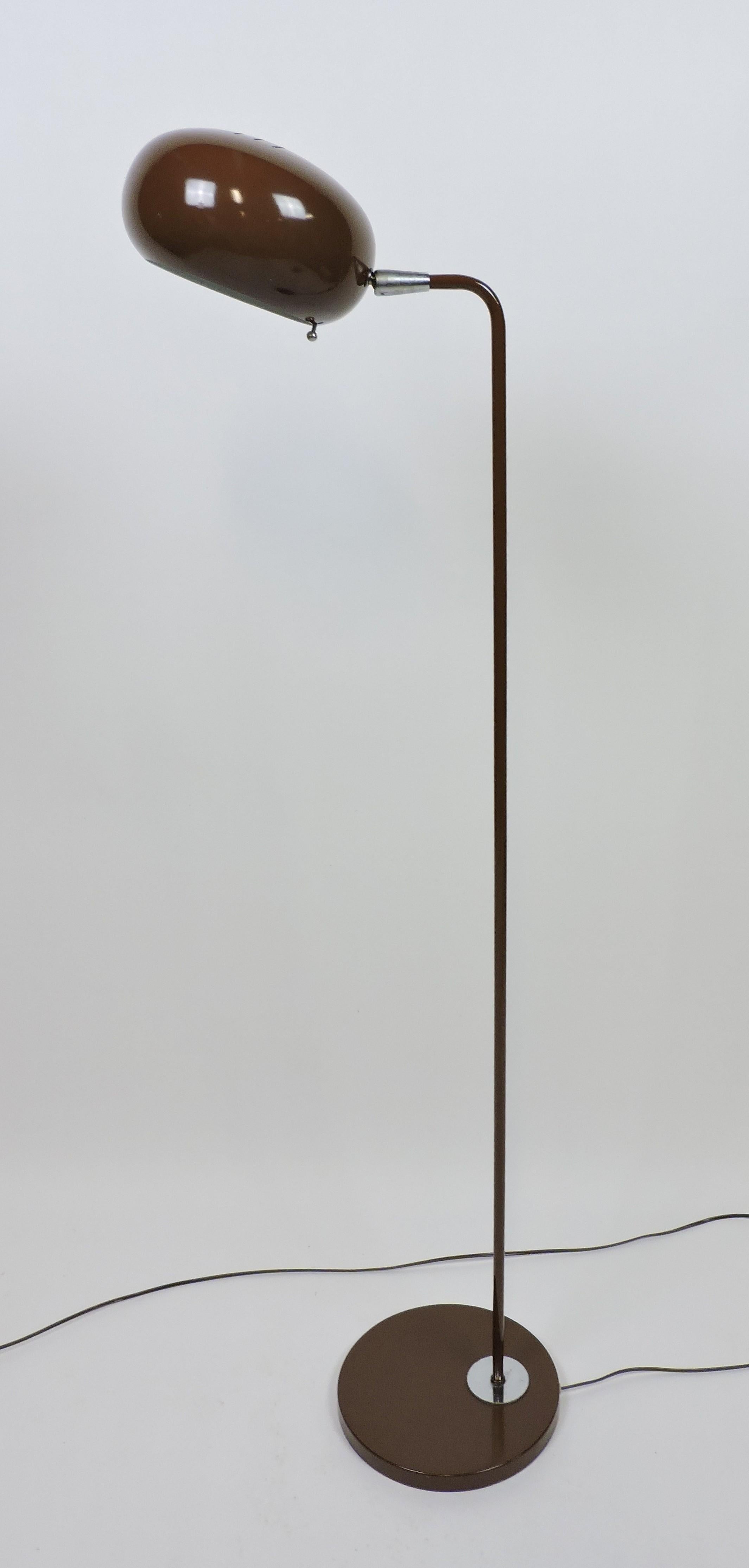Mid-Century Modern Brown Enamel Metal Floor Lamp with Articulated Shade 2
