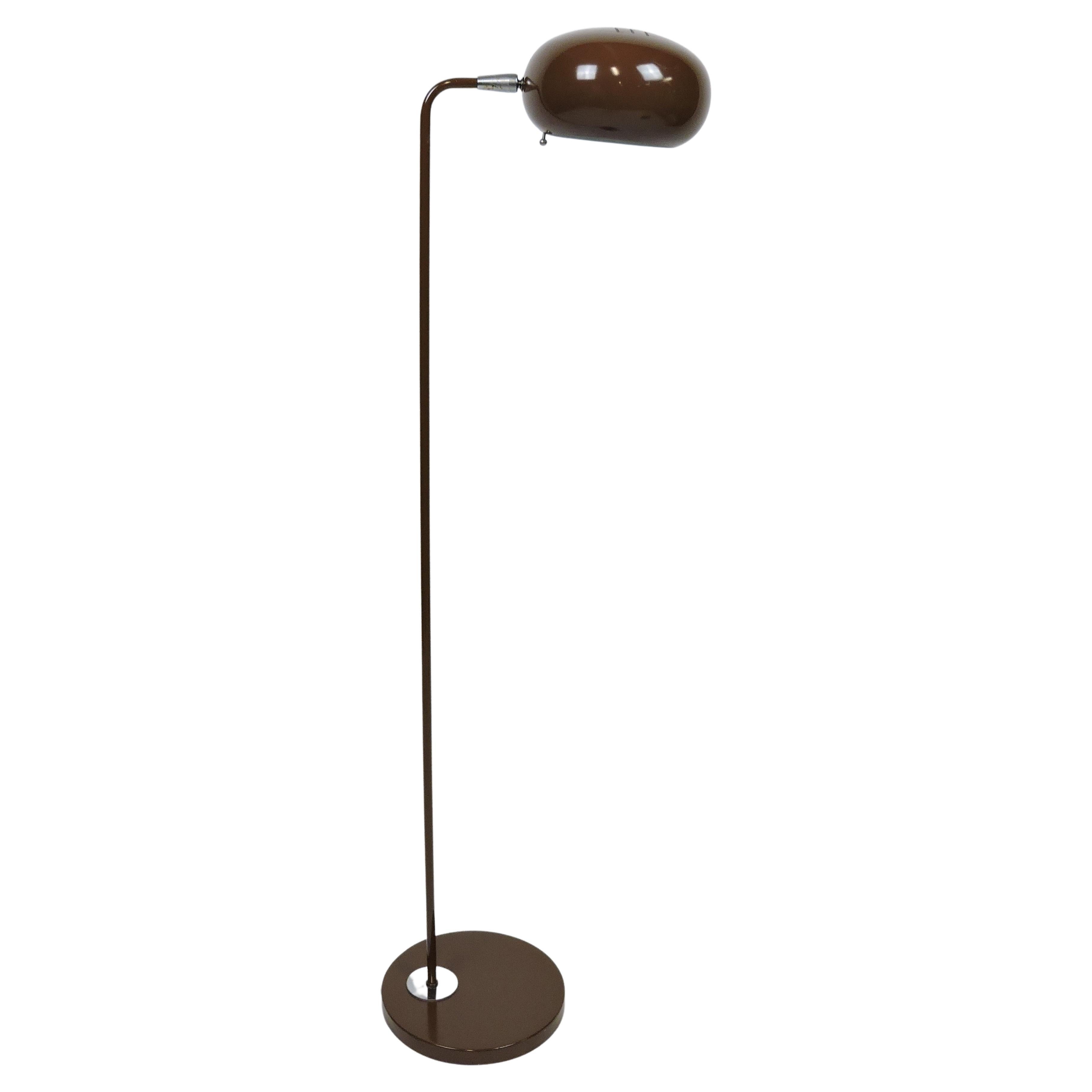 Mid-Century Modern Brown Enamel Metal Floor Lamp with Articulated Shade For Sale