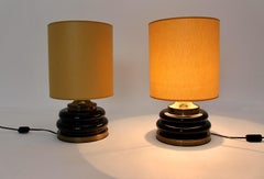 Modernist Brown Gold Glass Vintage Table Lamps Pair Duo, 1970s, Italy