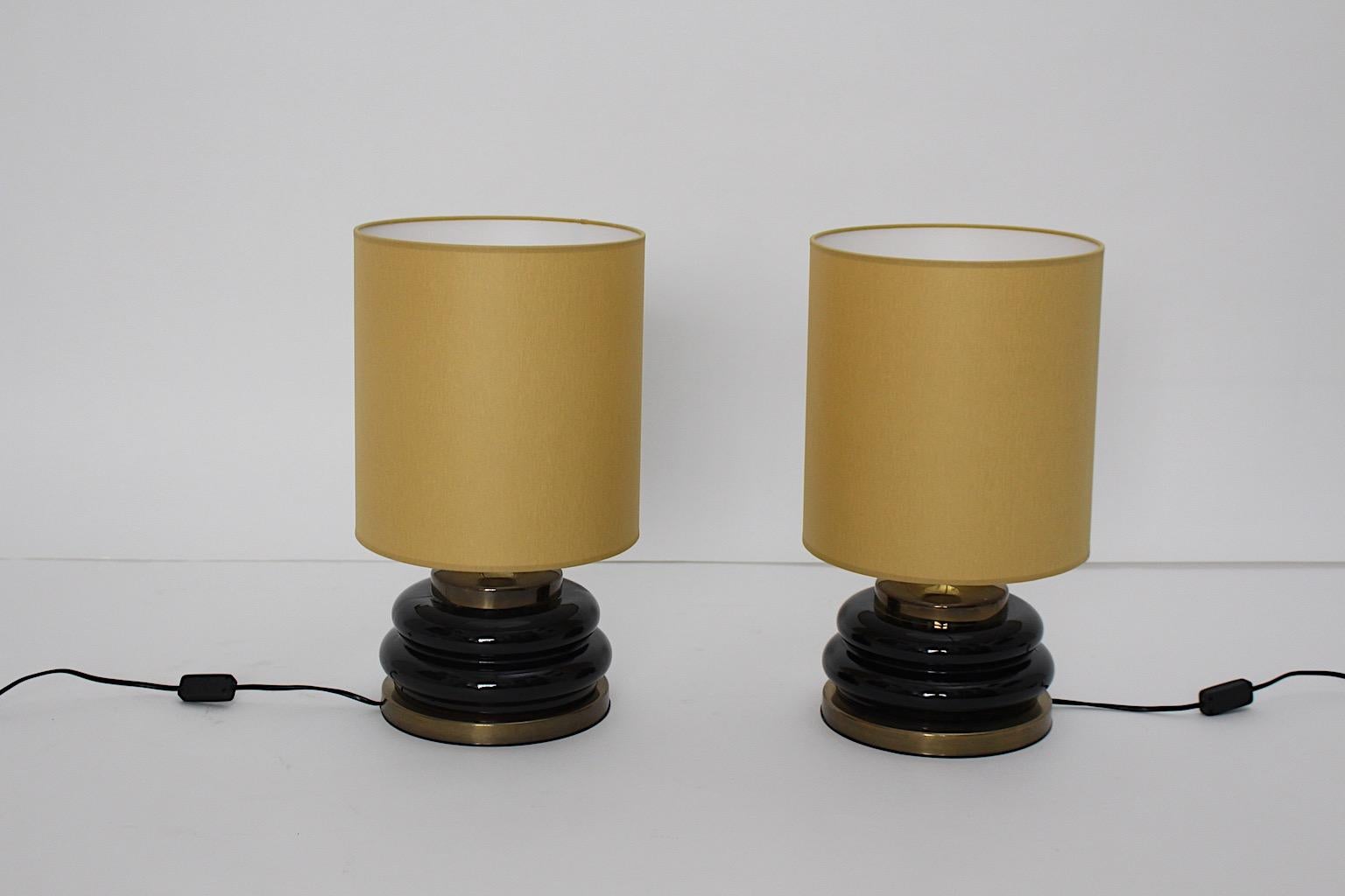 Modernist Brown Gold Glas Vintage Tischlampen Paar Duo, 1970er, Italien (Italienisch) im Angebot