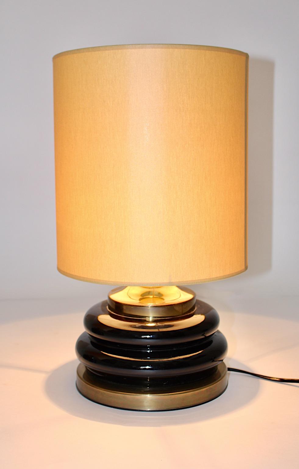 Modernist Brown Gold Glass Vintage Table Lamps Pair Duo, 1970s, Italy For Sale 1