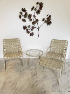 Mid-Century Modern Brown Jordan Patio Set Pair Bouncy Chair Ottoman Side Table