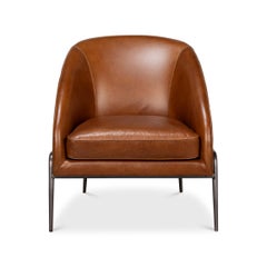 Mid Century Modern Brown Leather Accent Chair