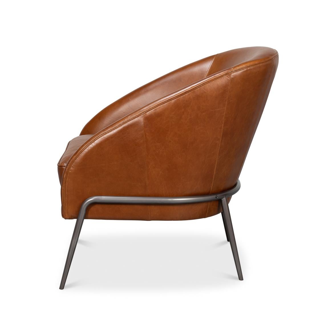 Mid-Century Modern Chaise d'appoint en cuir Brown The Moderns en vente
