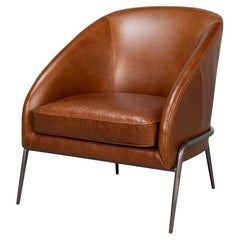 Mid Century Modern Brown Leather Accent Chair