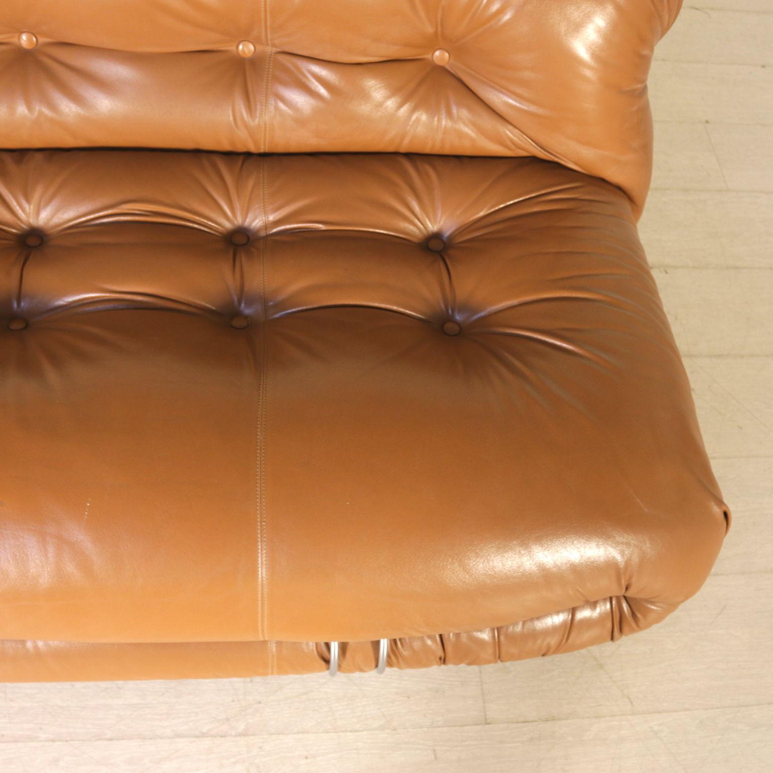 Late 20th Century Mid-Century Modern Brown Leather and Chromed Metal Italian 