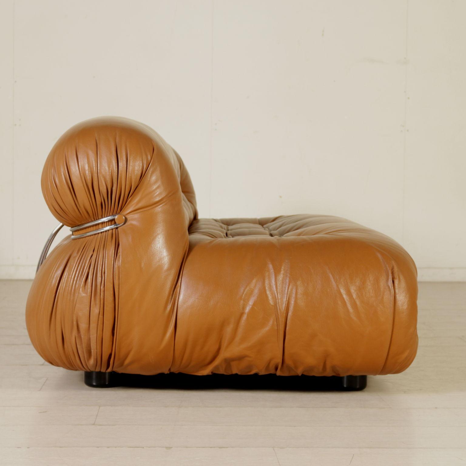 Mid-Century Modern Brown Leather and Chromed Metal Italian 