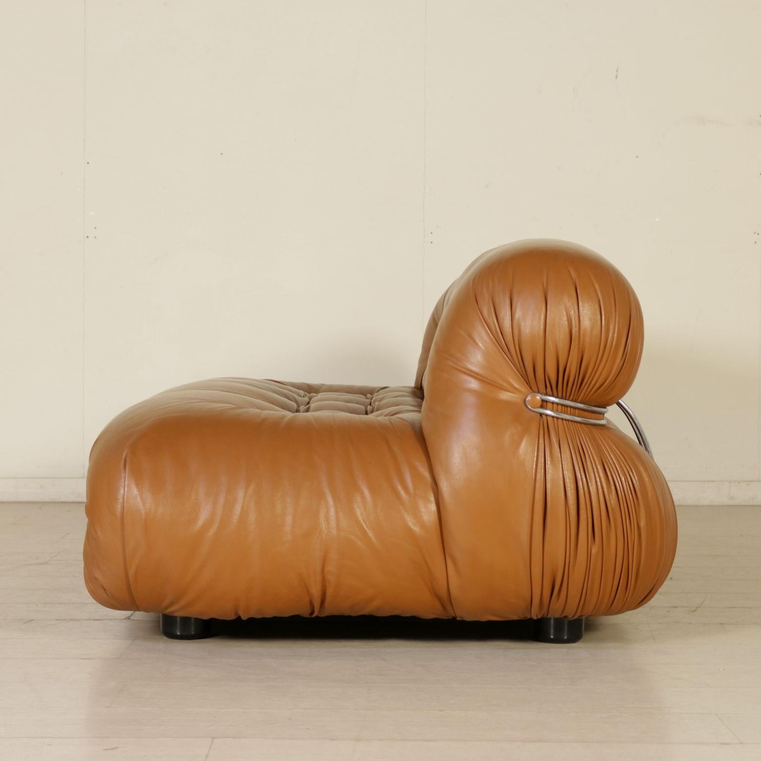 Mid-Century Modern Brown Leather and Chromed Metal Italian 
