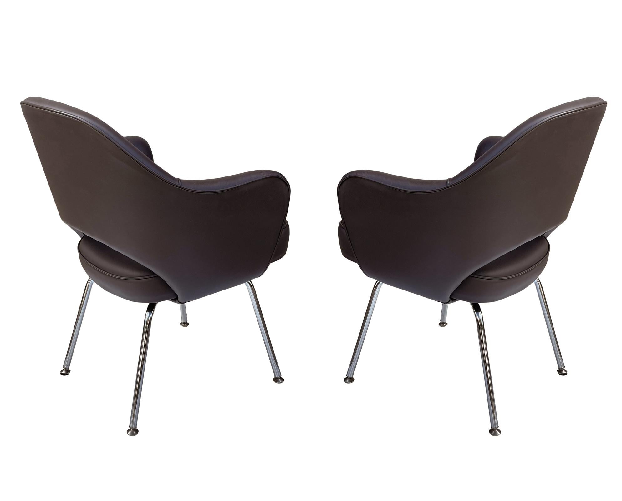 Mid Century Modern Brown Leather Armchair Dining Chairs by Eero Sarrinen Knoll 6