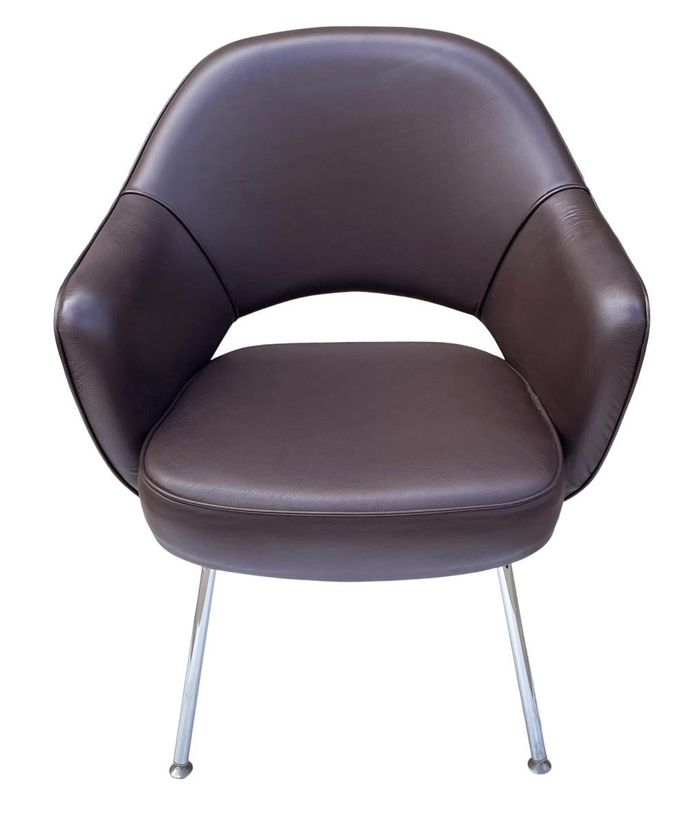Mid-Century Modern Mid Century Modern Brown Leather Armchair Dining Chairs by Eero Sarrinen Knoll