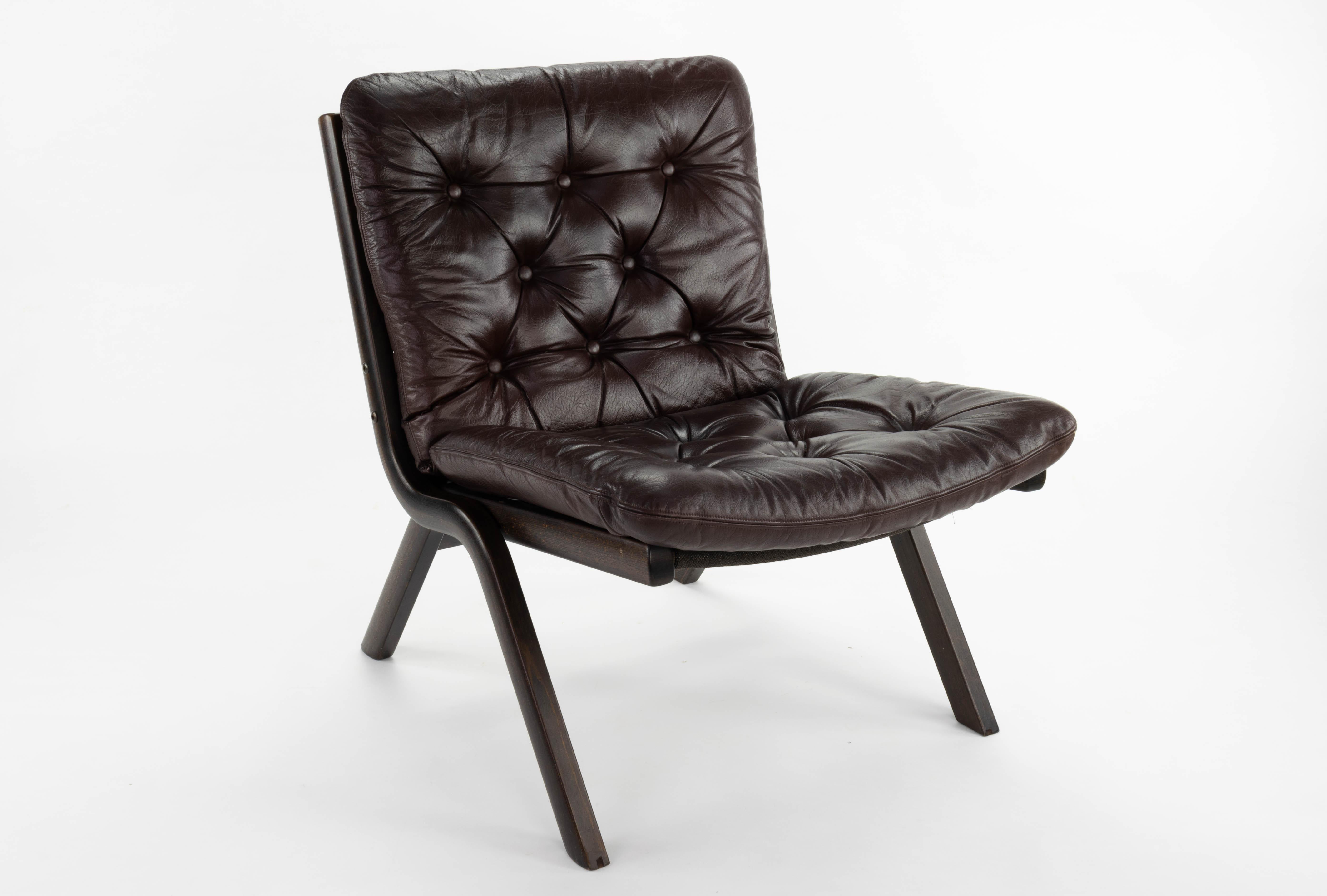 Leather Mid Century Scandinavian Modern Uno Folding Chair by Ekornes, Norway 70s