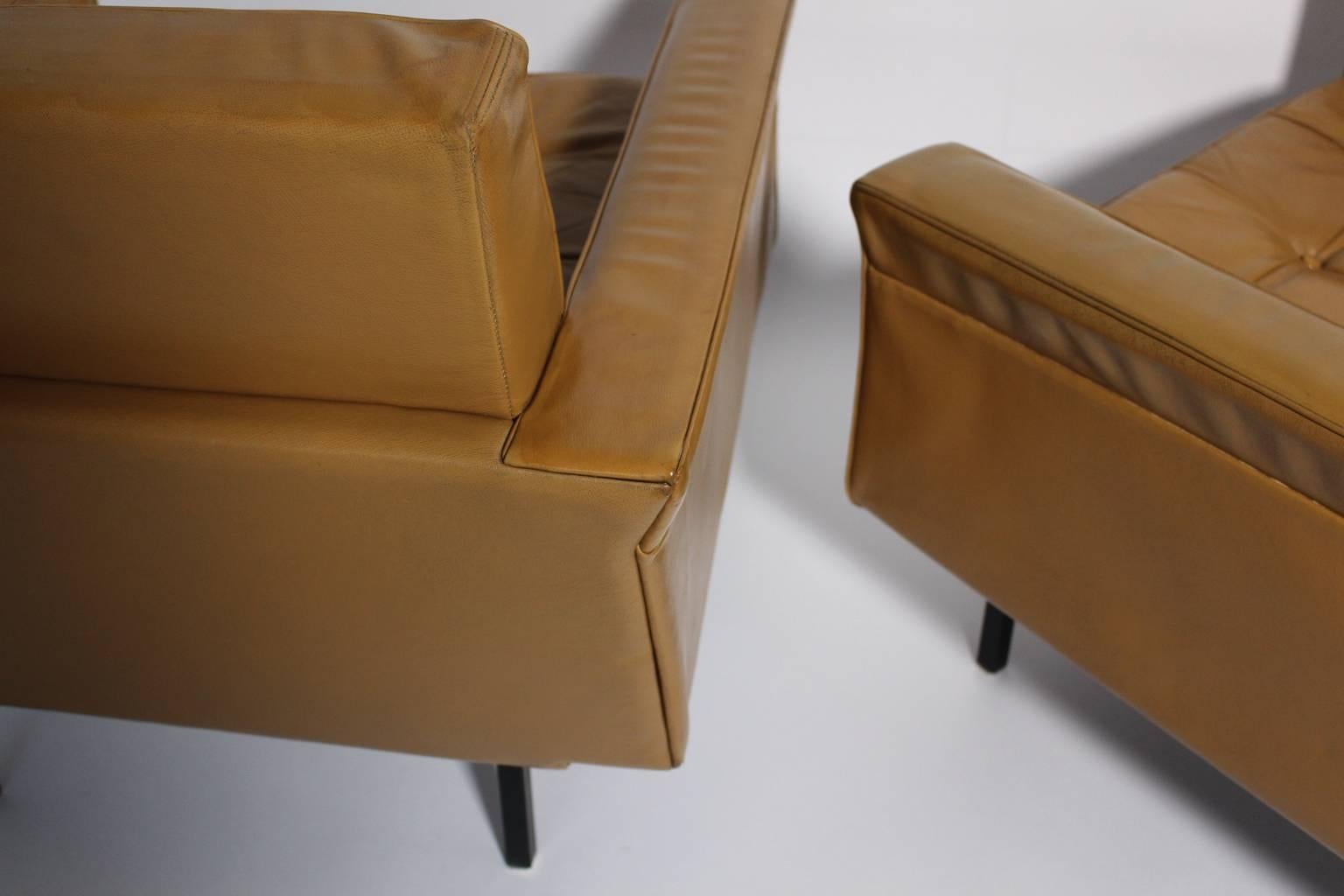 Austrian Mid-Century Modern Brown Leather Club Chairs by Johannes Spalt Vienna circa 1959 For Sale