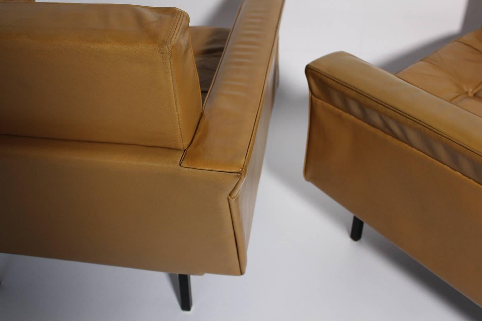 Austrian Mid-Century Modern Brown Leather Club Chairs Johannes Spalt Vienna circa 1959 For Sale