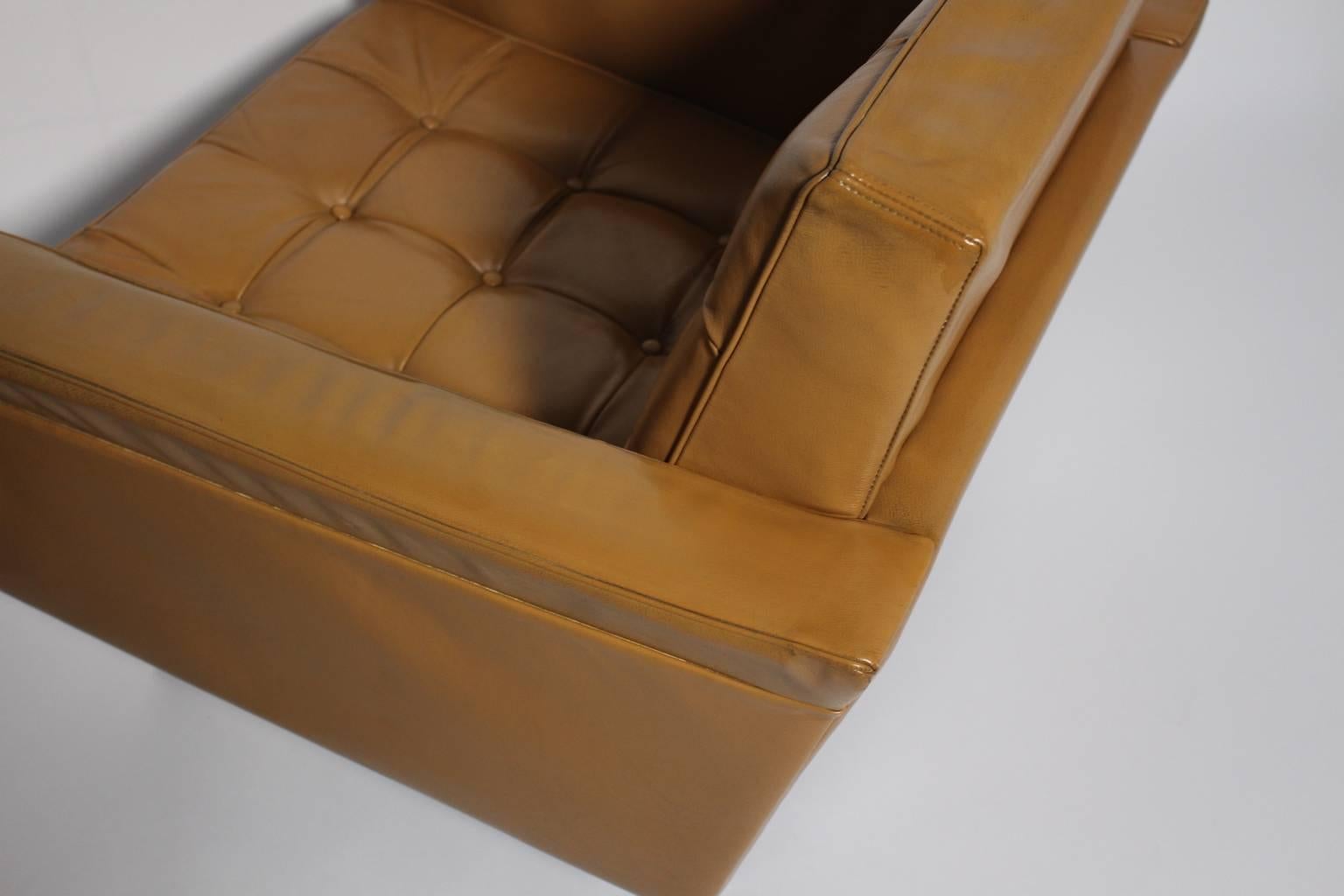 Metal Mid-Century Modern Brown Leather Club Chairs by Johannes Spalt Vienna circa 1959 For Sale