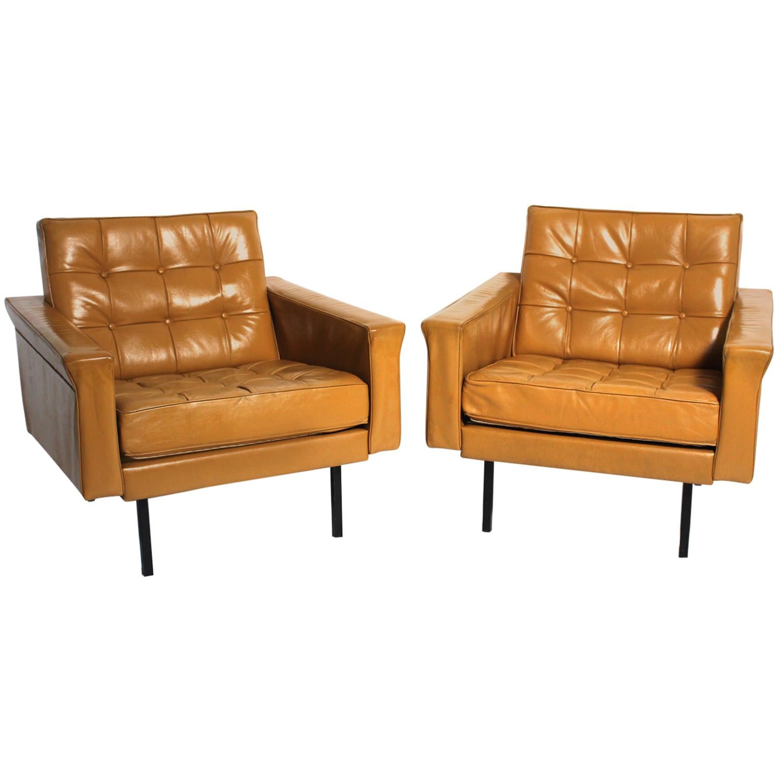 Mid-Century Modern Brown Leather Club Chairs by Johannes Spalt Vienna circa 1959 For Sale
