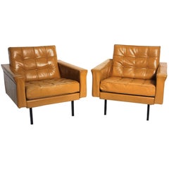 Mid-Century Modern Brown Leather Club Chairs by Johannes Spalt Vienna circa 1959