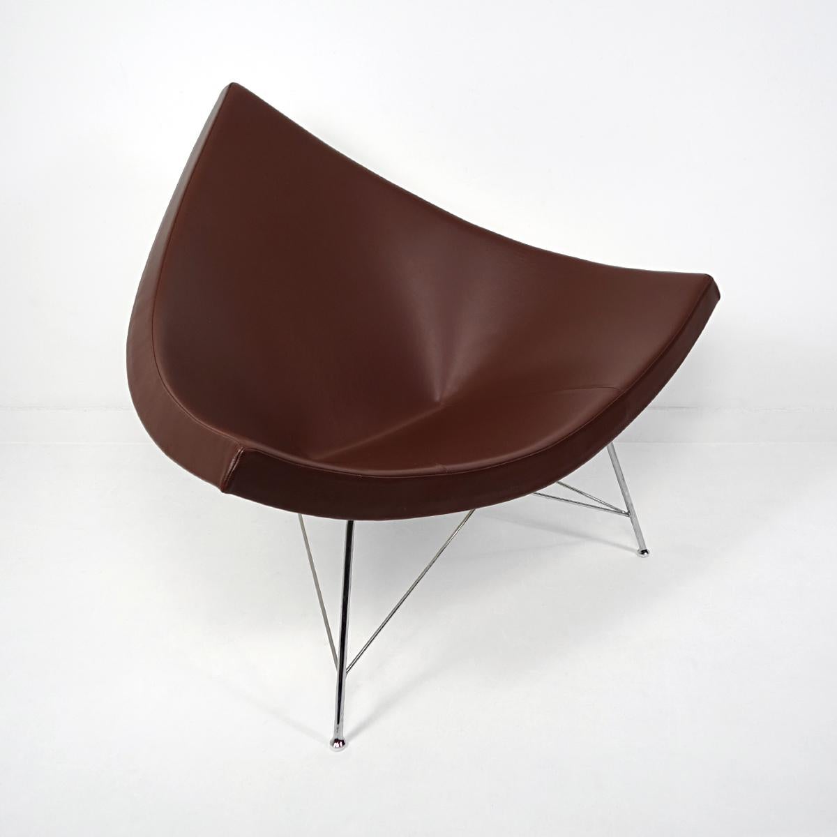 Mid-Century Modern Brown Leather Coconut Chair von George Nelson für Vitra (Stahl) im Angebot