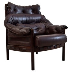 Mid-Century Modern Brown Leather Lounge Chair