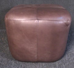 Mid-Century Modern Brown Leather Ottoman