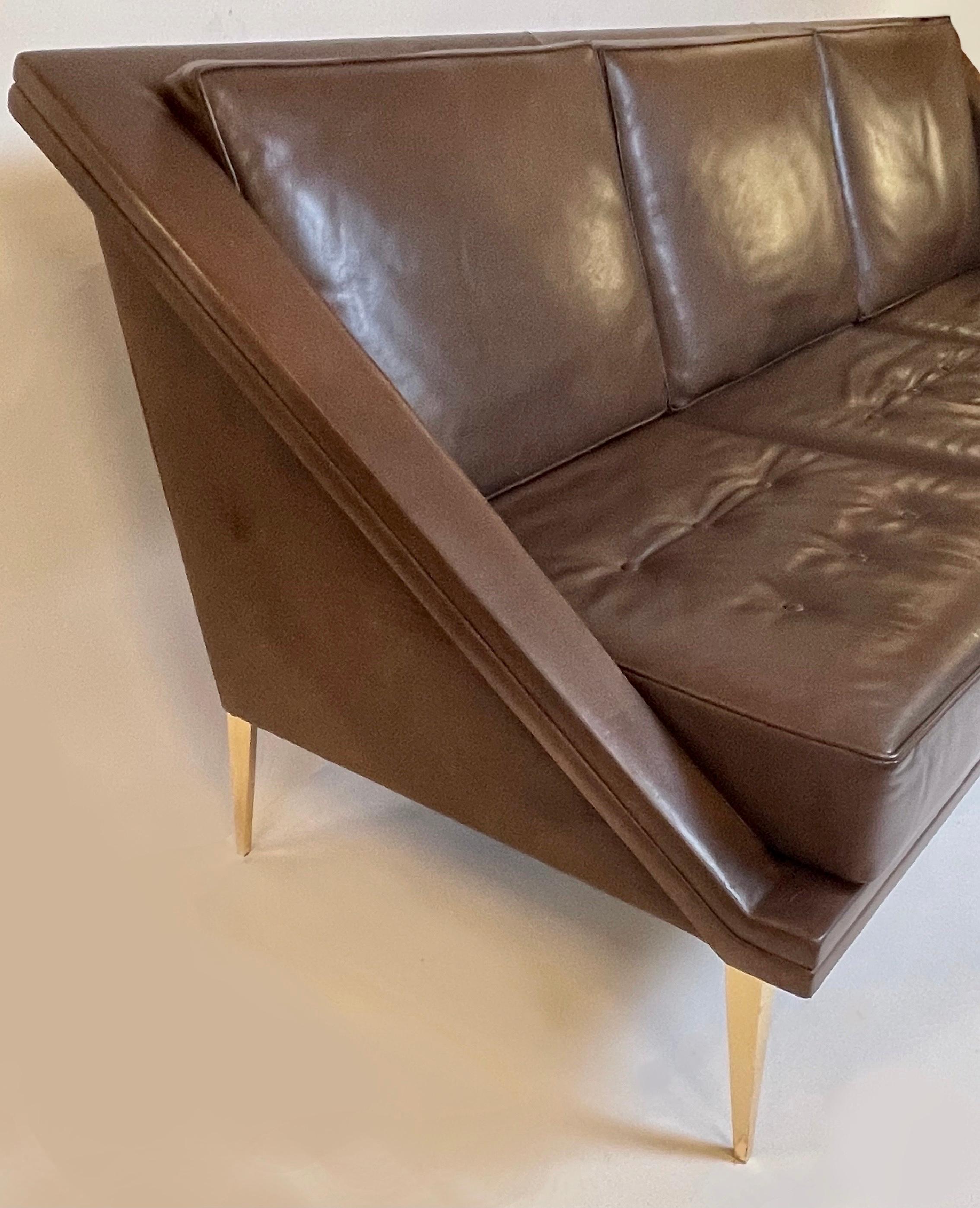 brown leather mid century sofa