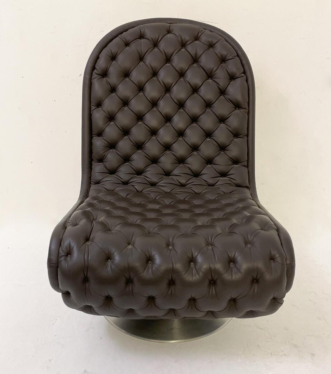 Danish Mid-Century Modern Brown Leather System 123 Chair by Verner Panton, Denmark For Sale
