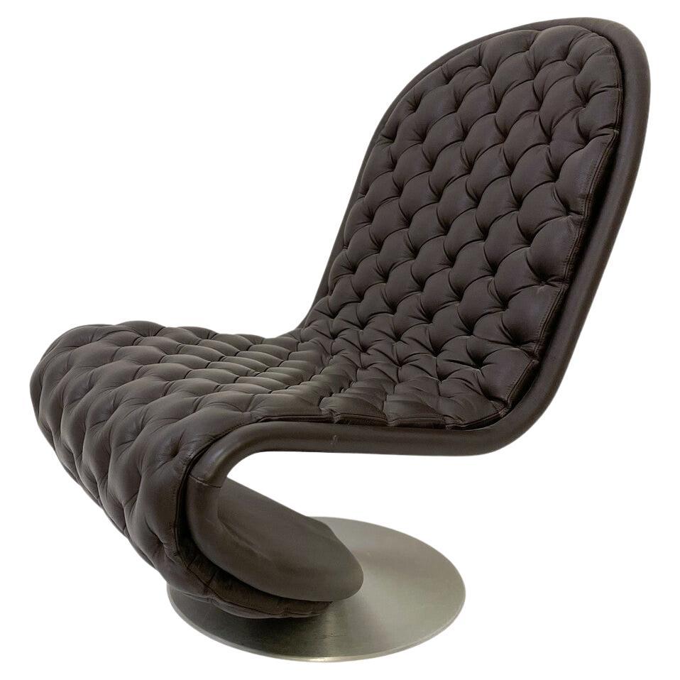 Mid-Century Modern Brown Leather System 123 Chair by Verner Panton, Denmark For Sale