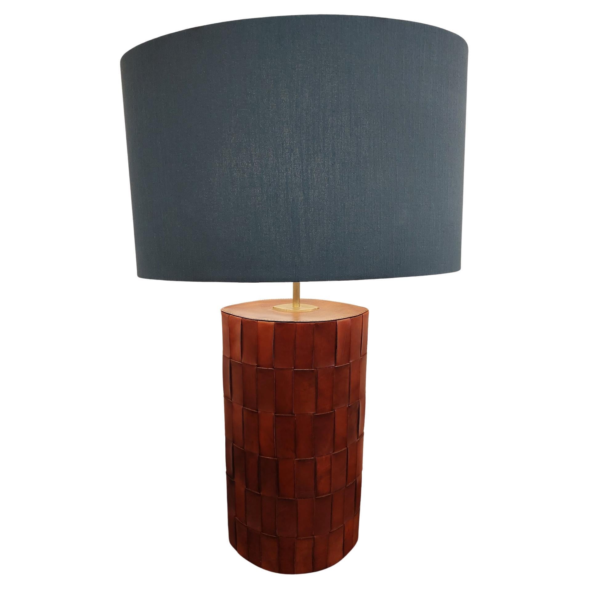 Mid-Century Modern Brown Leather Table Lamp For Sale