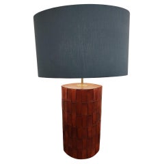 Vintage Mid-Century Modern Brown Leather Table Lamp