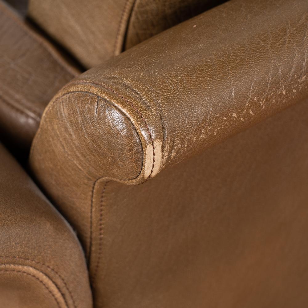 Mid-Century Modern Brown Leather Three Seat Sofa, Denmark circa 1960-70 For Sale 6