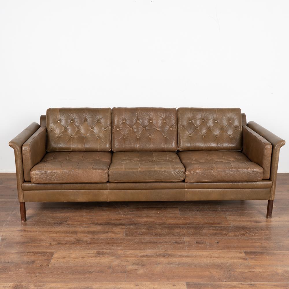 Danish Mid-Century Modern Brown Leather Three Seat Sofa, Denmark circa 1960-70 For Sale