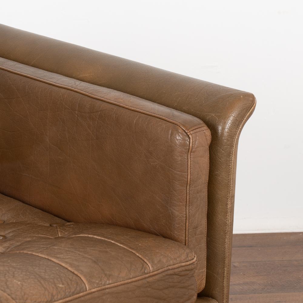 20th Century Mid-Century Modern Brown Leather Three Seat Sofa, Denmark circa 1960-70 For Sale