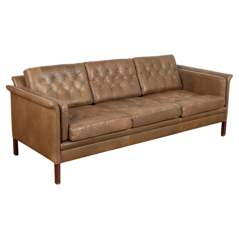 Mid-Century Modern Brown Leather Three Seat Sofa, Denmark circa 1960-70 For Sale