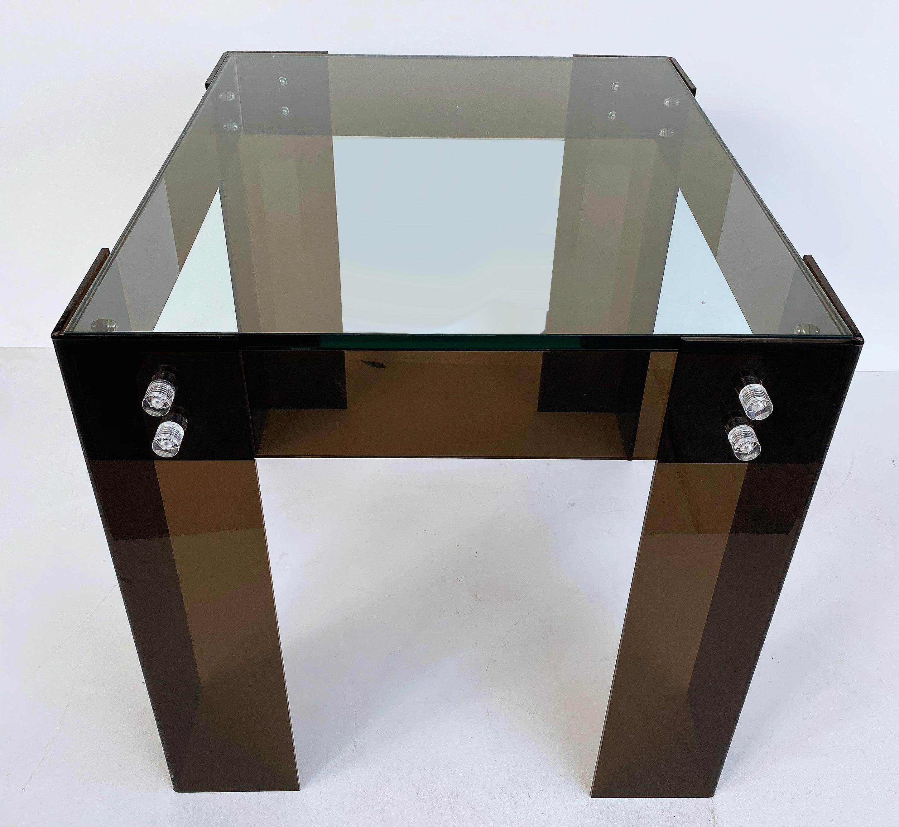 20th Century Mid-Century Modern Brown Lucite Side Table with Inset Glass Top