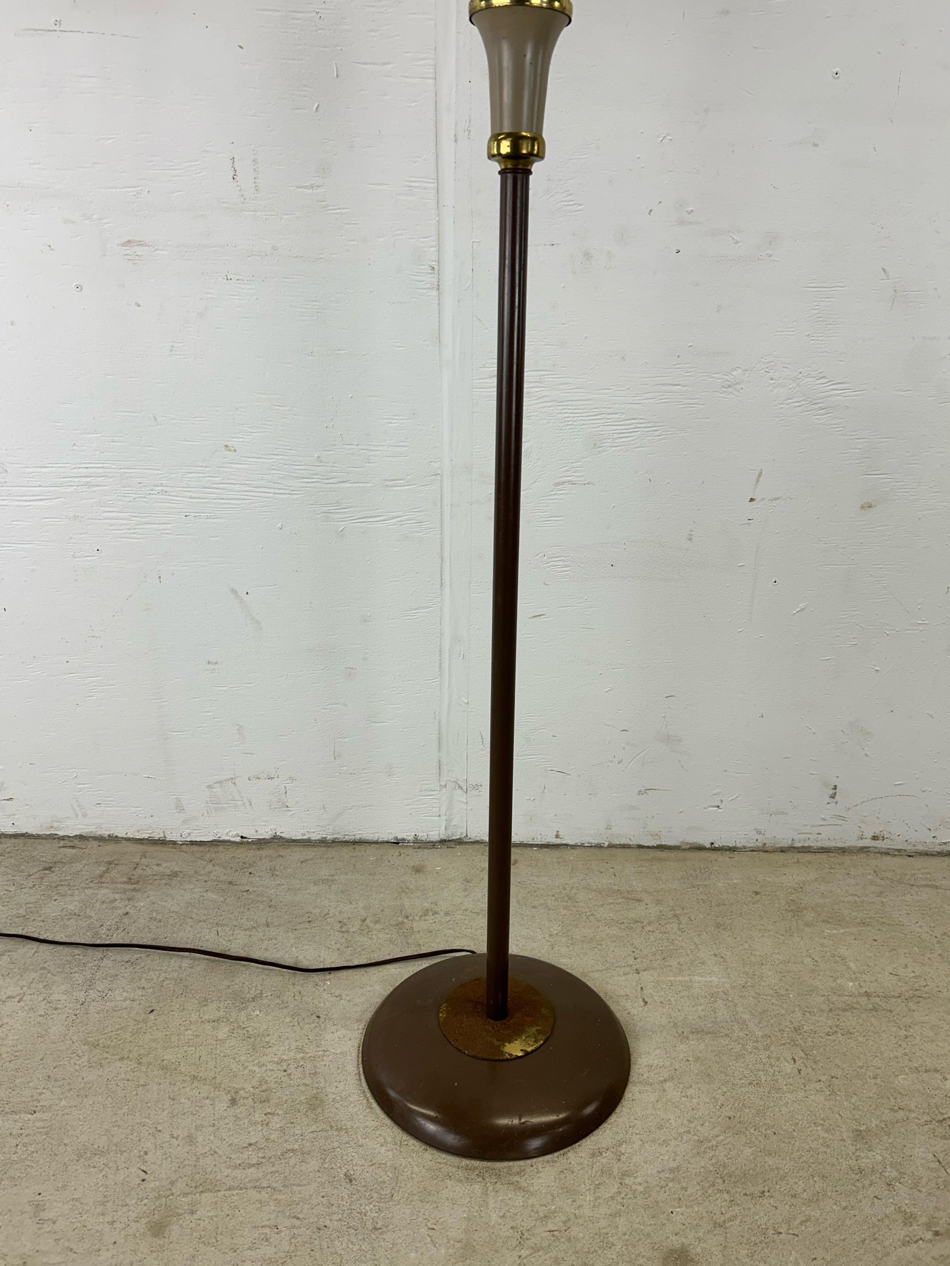 Mid Century Modern Brown Metal Floor Lamp with Brass Accents For Sale 4