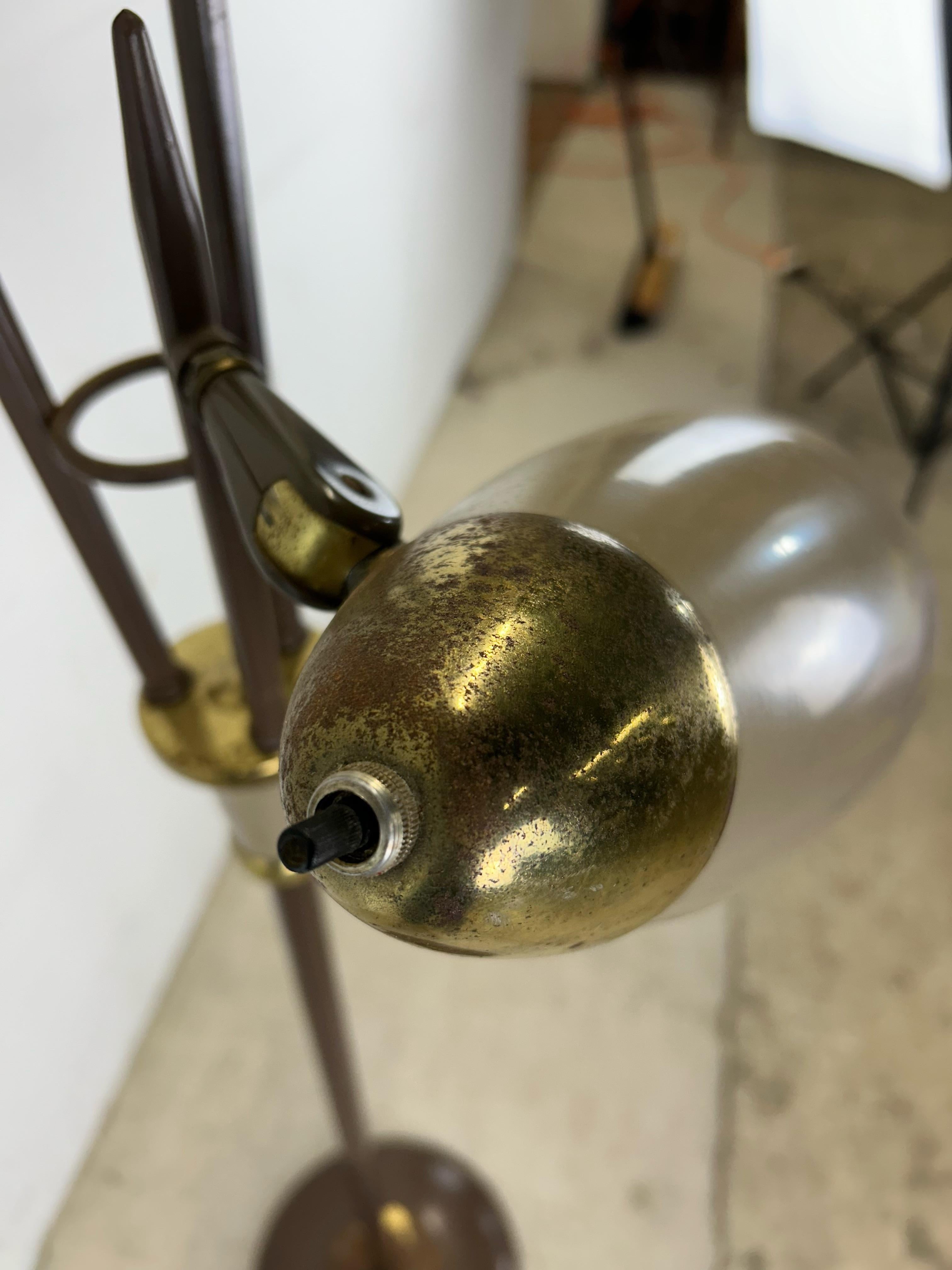 Mid Century Modern Brown Metal Floor Lamp with Brass Accents For Sale 8