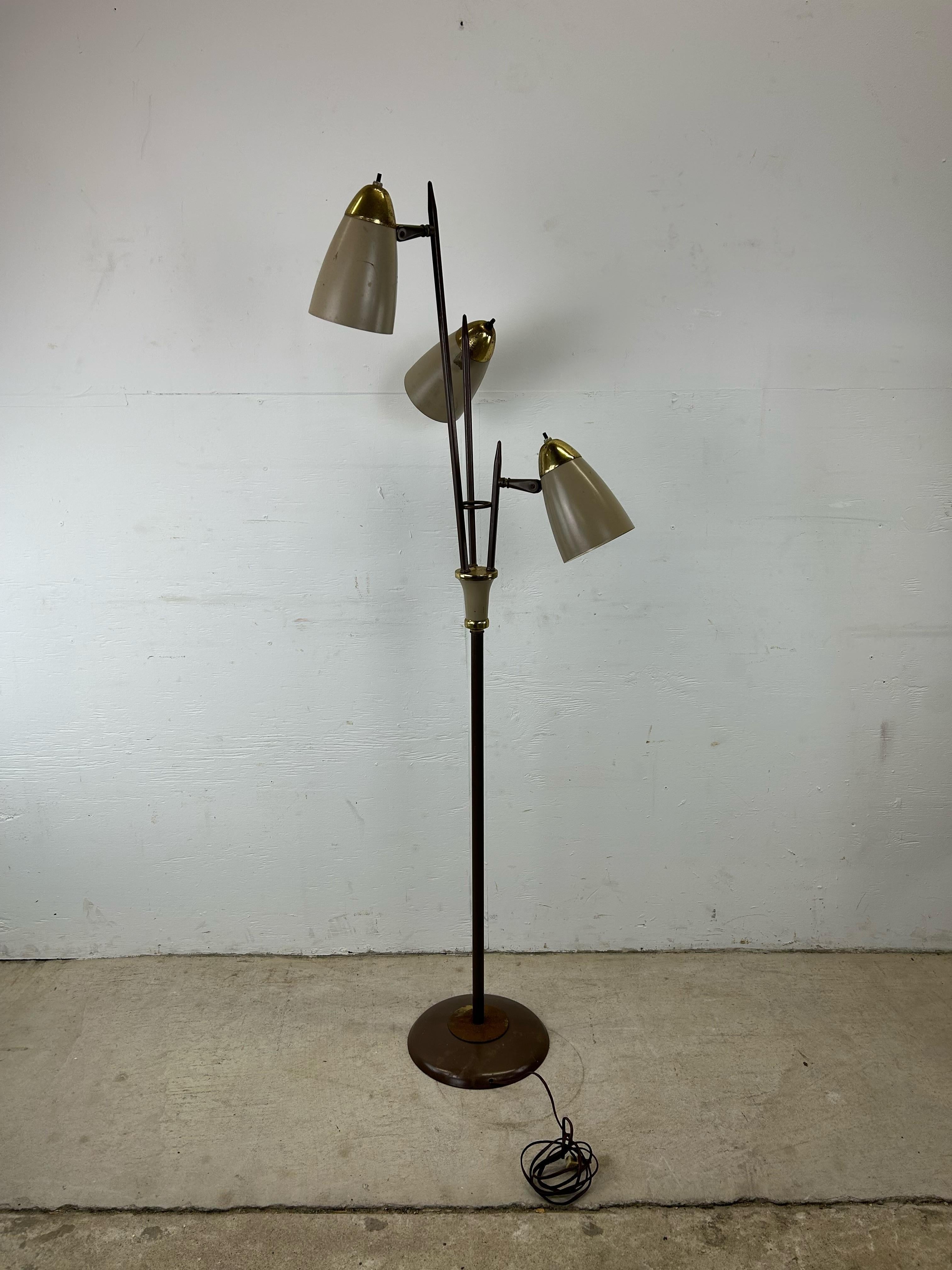 Mid Century Modern Brown Metal Floor Lamp with Brass Accents For Sale 11