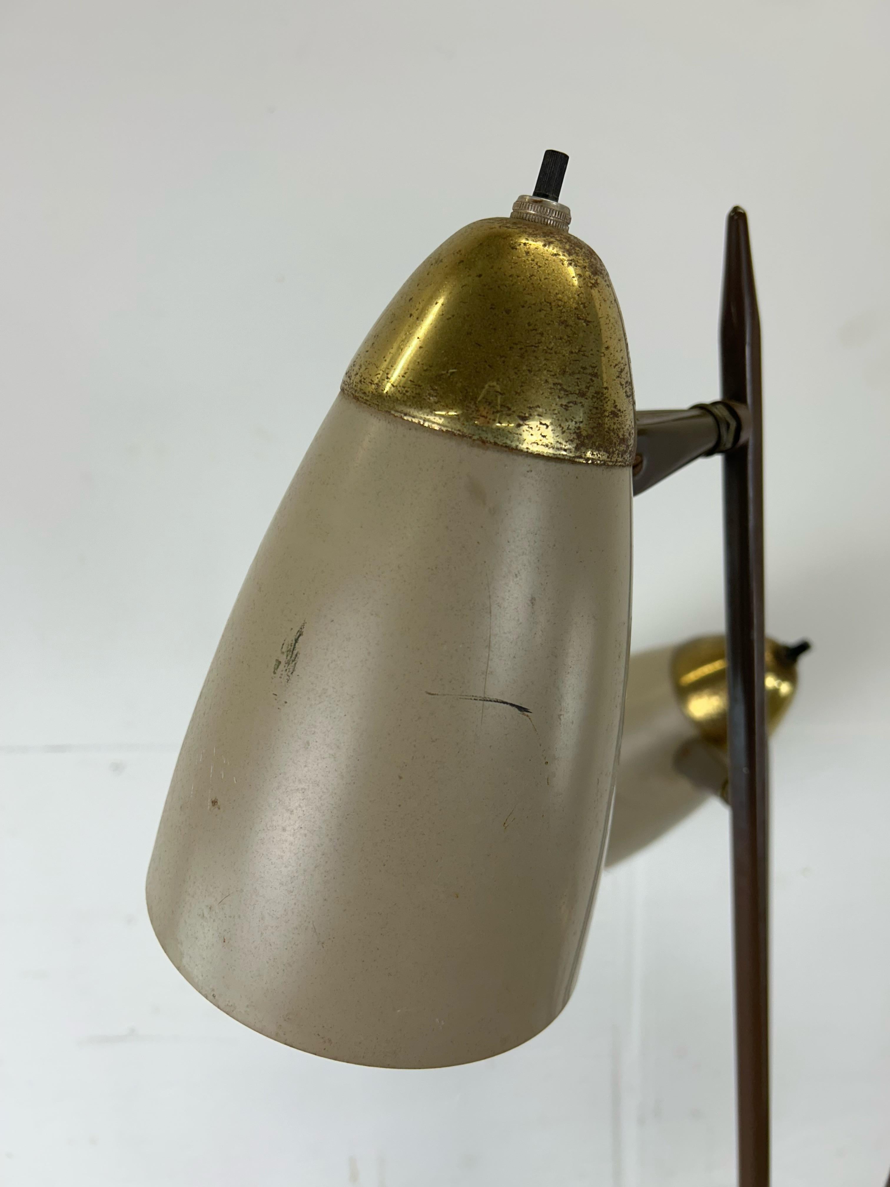 Mid Century Modern Brown Metal Floor Lamp with Brass Accents For Sale 12