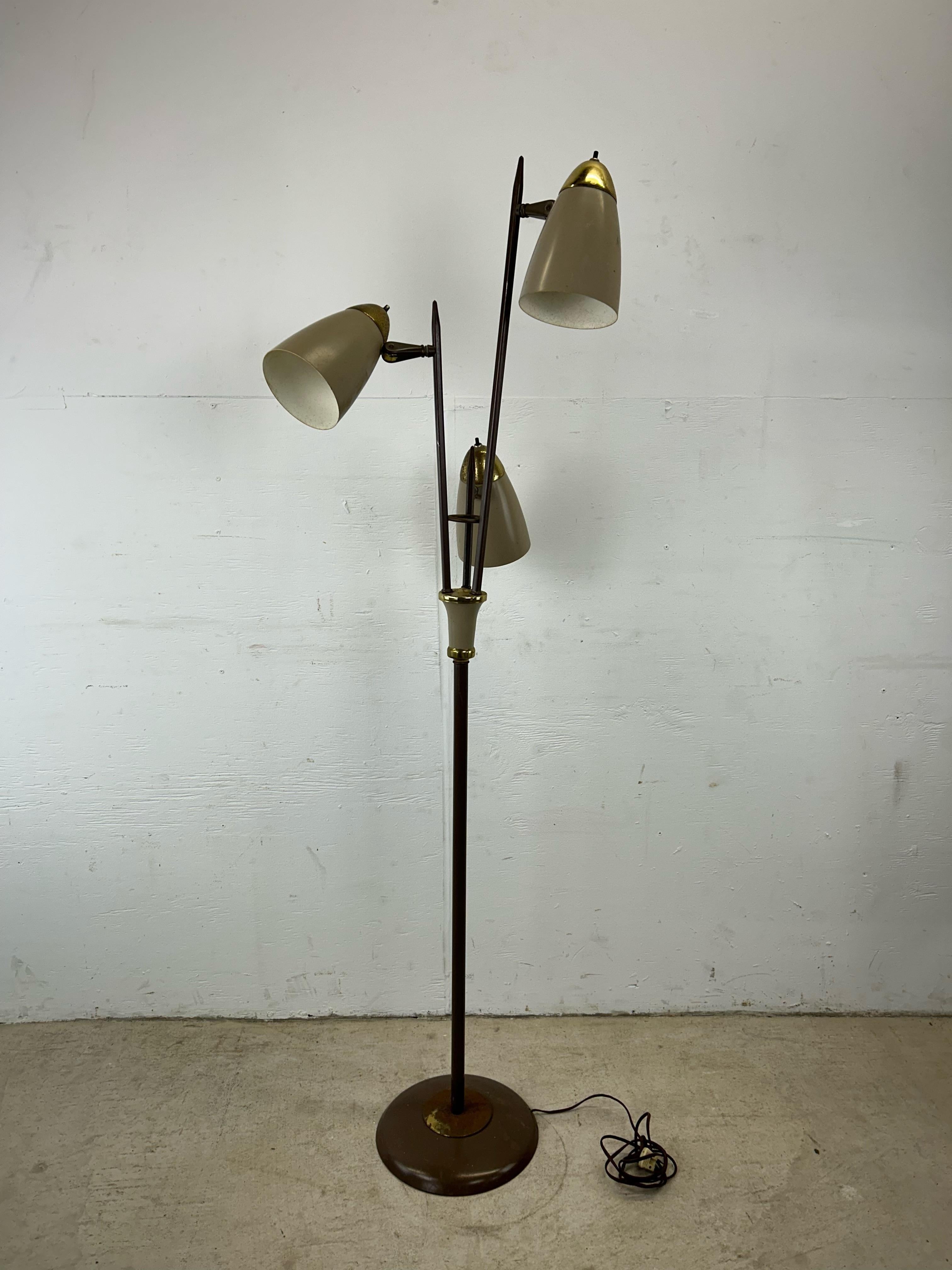 Mid Century Modern Brown Metal Floor Lamp with Brass Accents For Sale 13