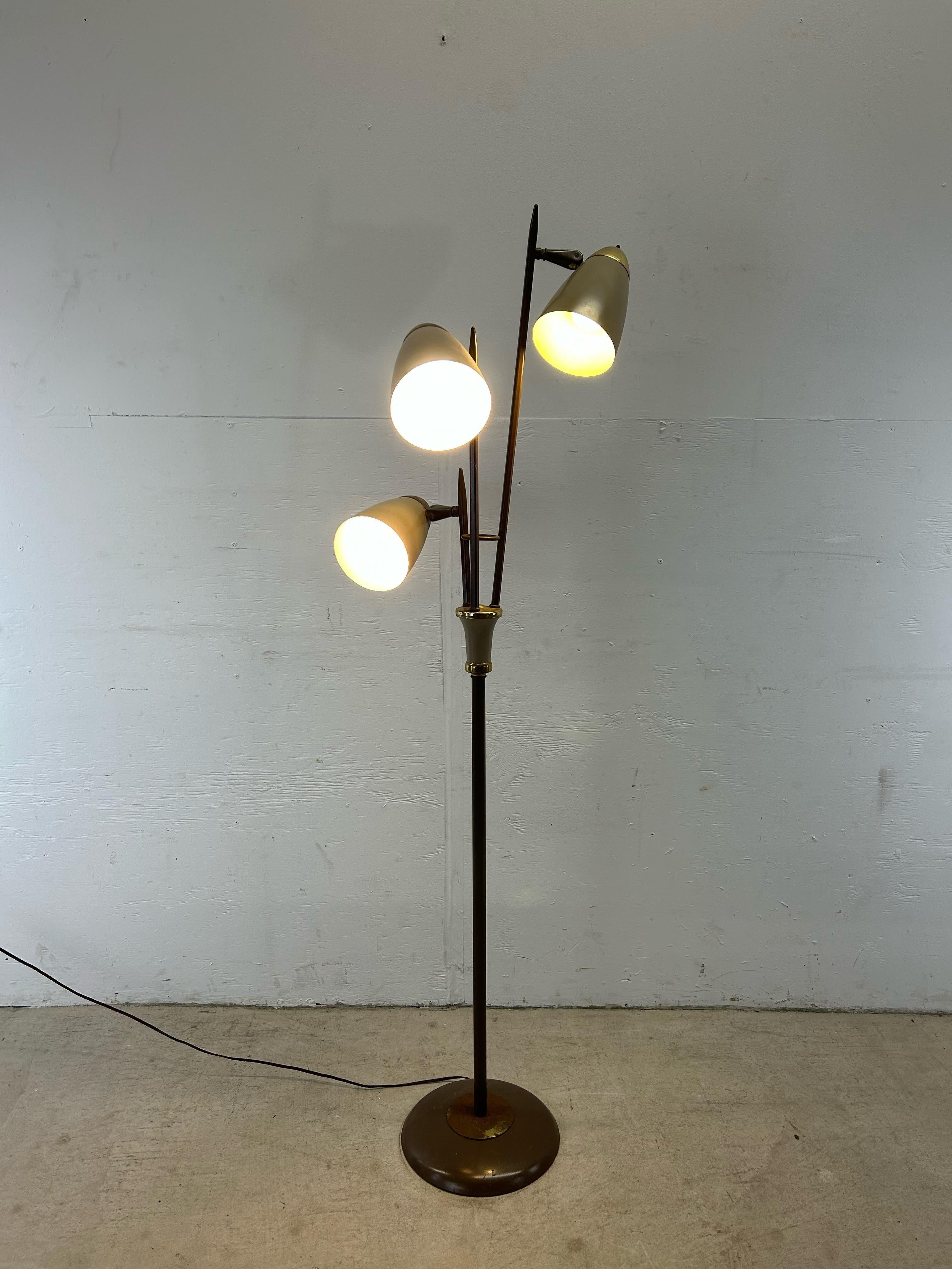 Mid-Century Modern Mid Century Modern Brown Metal Floor Lamp with Brass Accents For Sale