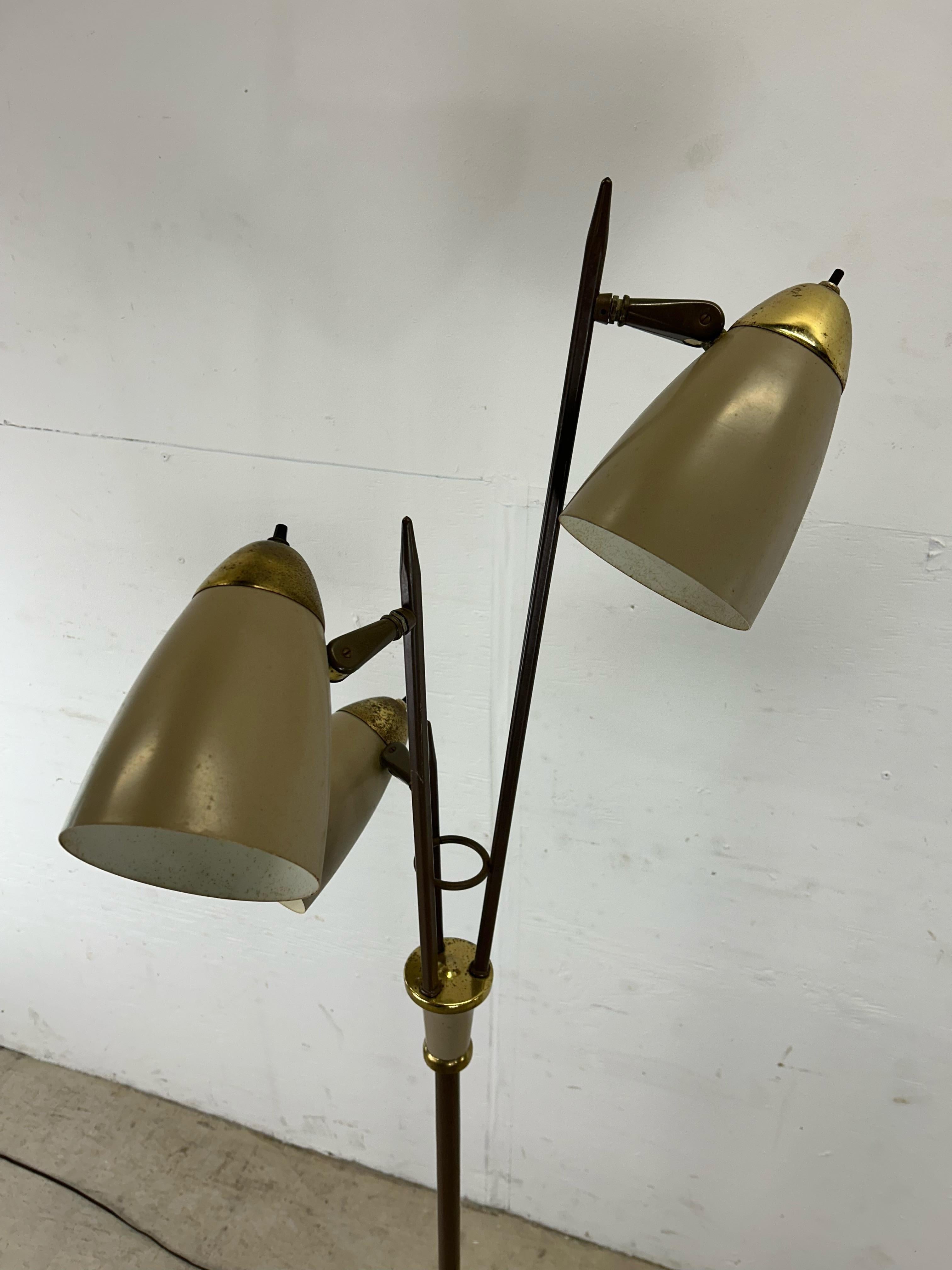 Mid Century Modern Brown Metal Floor Lamp with Brass Accents For Sale 2