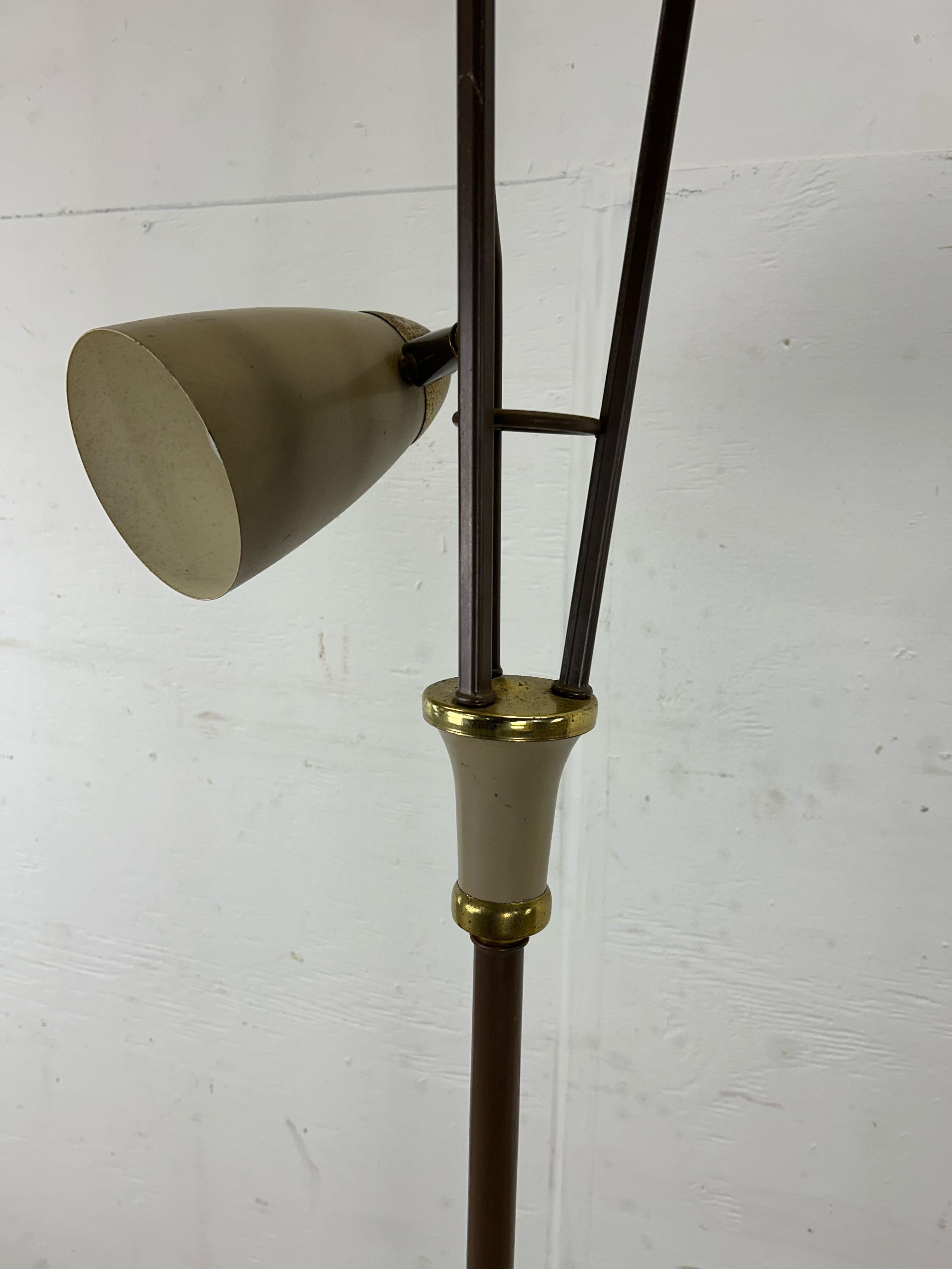 Mid Century Modern Brown Metal Floor Lamp with Brass Accents For Sale 3