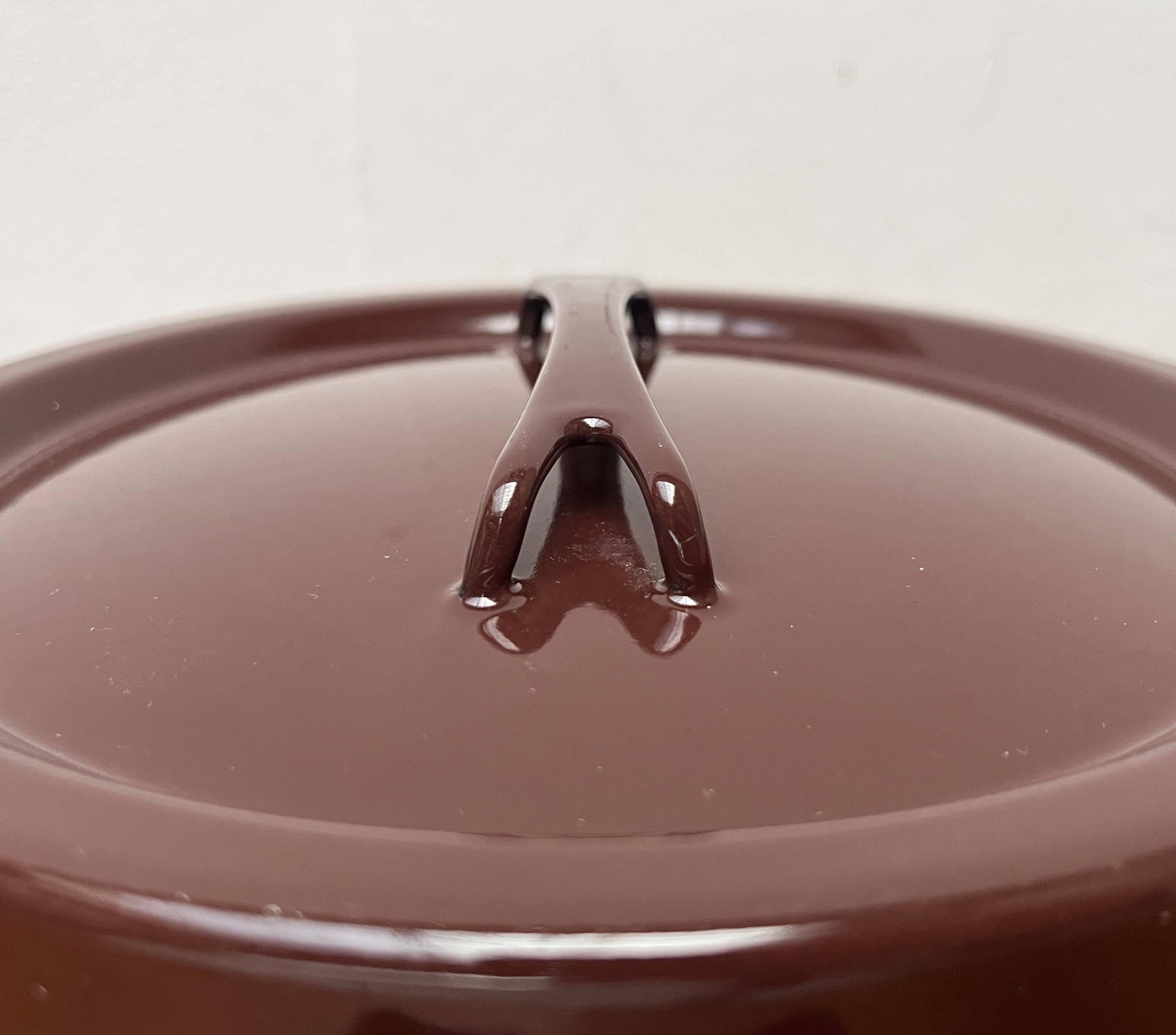 Mid-Century Modern Brown Minimalist Enamel Pot Seppo Mallat Finel Finland 1960s im Angebot 6