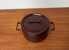 Mid-Century Modern Brown Minimalist Enamel Pot Seppo Mallat Finel Finland 1960s