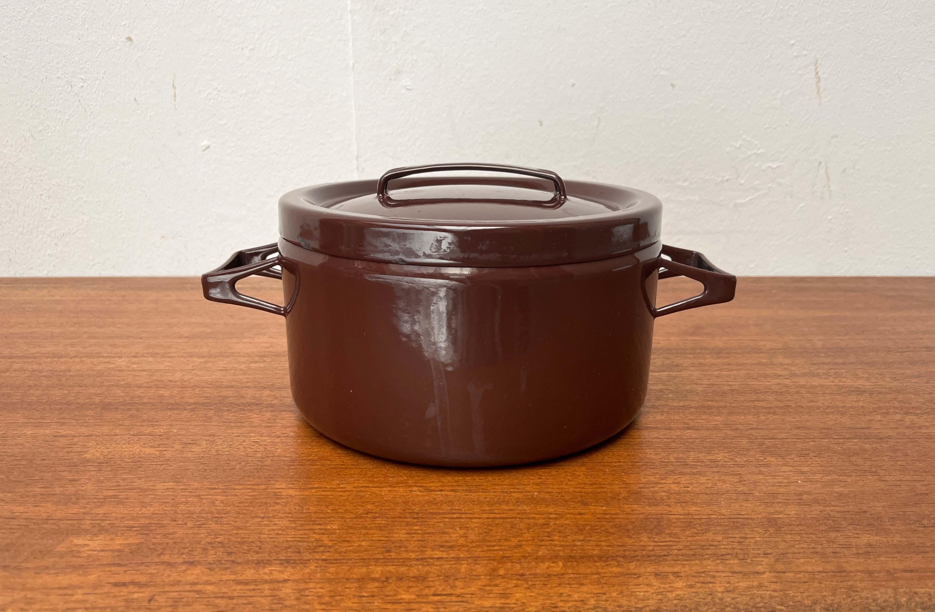 Mid-Century Modern Brown Minimalist Enamel Pot by Seppo Mallat for Finel, Finland, 1960s