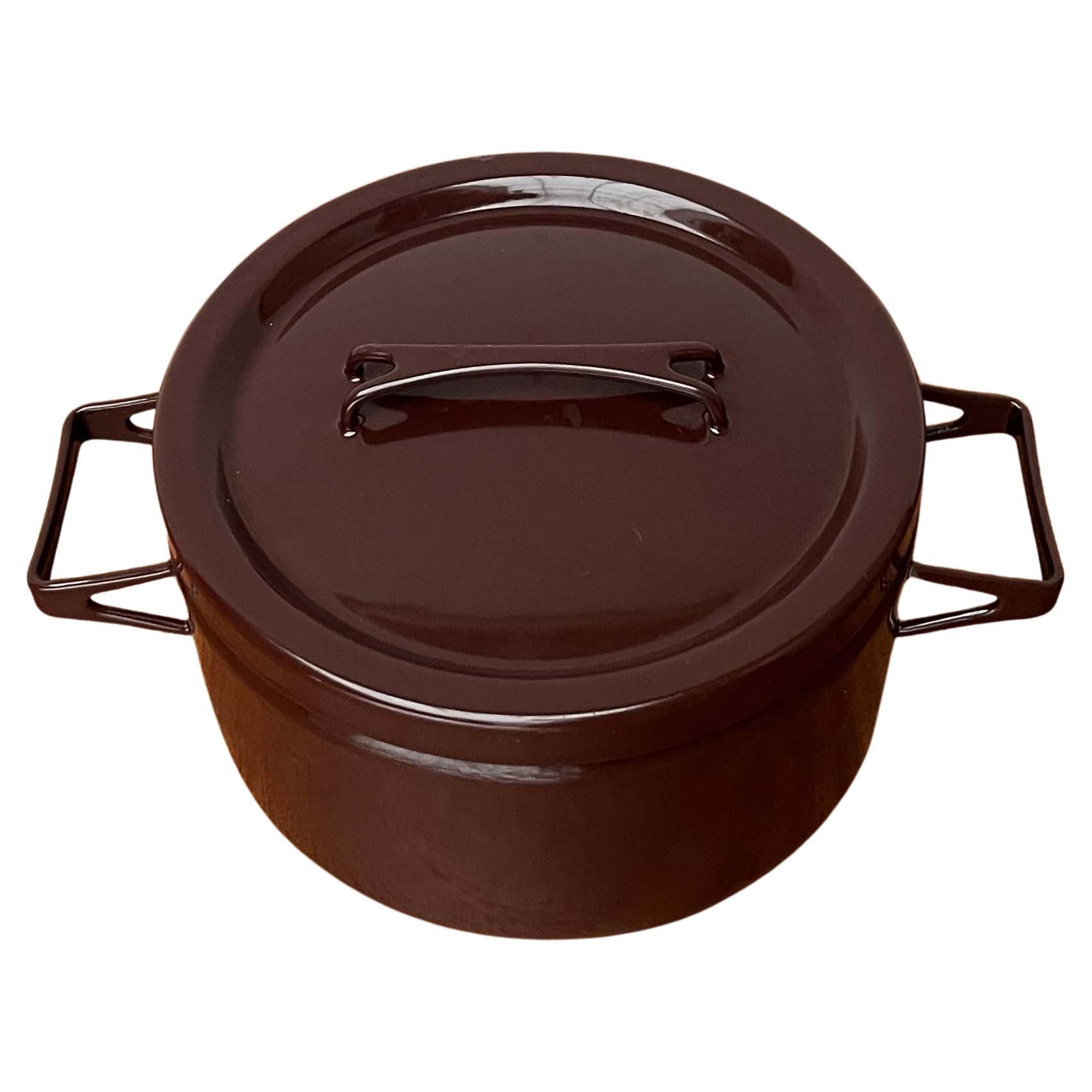 Mid-Century Modern Brown Minimalist Enamel Pot Seppo Mallat Finel Finland 1960s