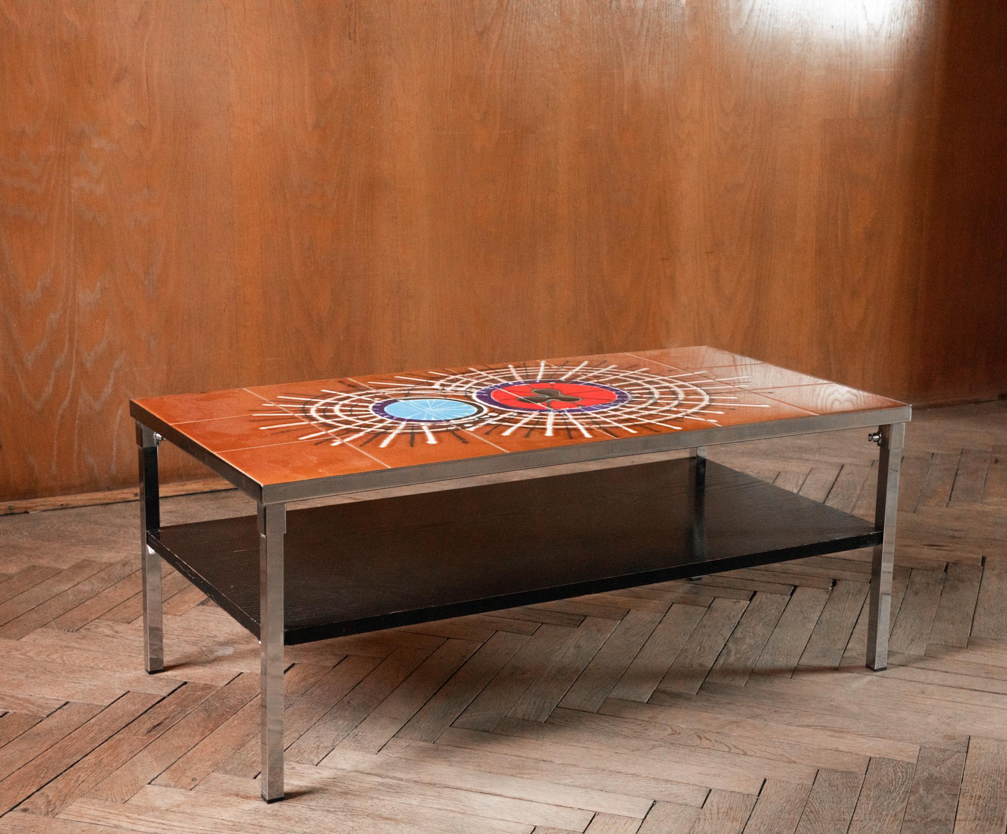 Mid-Century Modern Brown Orange Tiled Coffee Table by Juliette Belarti, 1970s 2