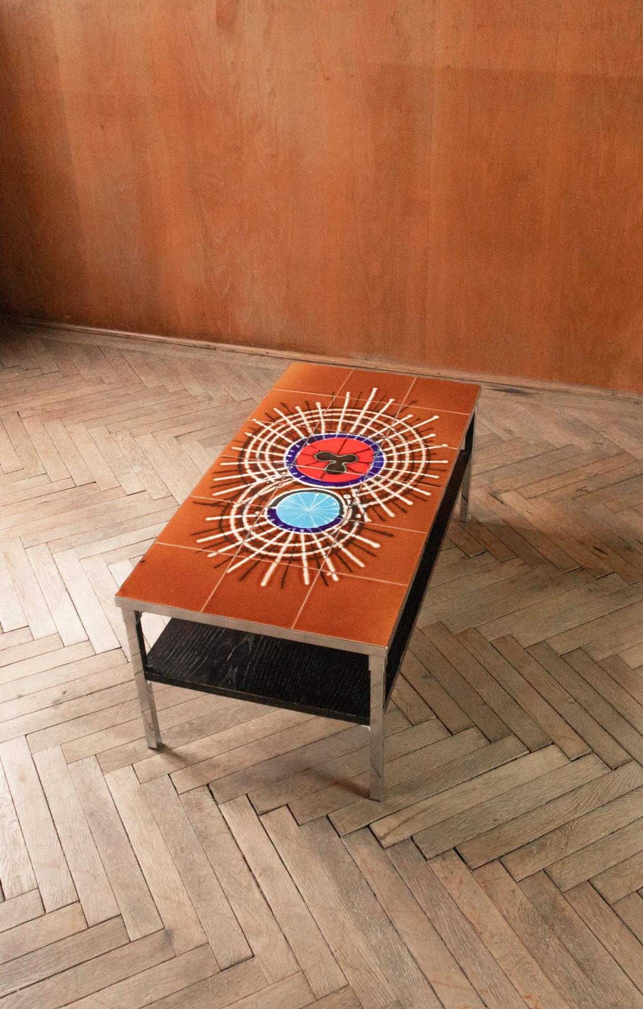 Late 20th Century Mid-Century Modern Brown Orange Tiled Coffee Table by Juliette Belarti, 1970s