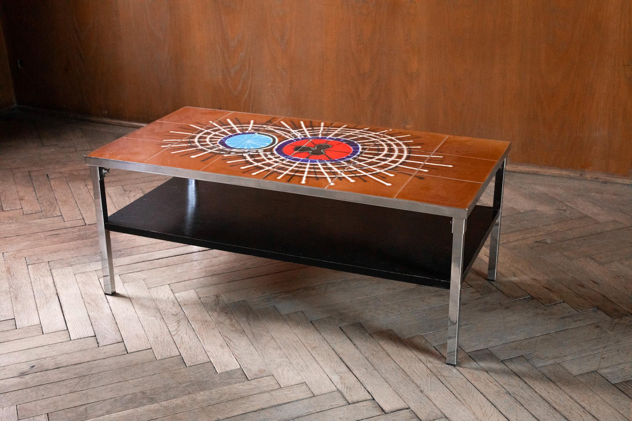 Ceramic Mid-Century Modern Brown Orange Tiled Coffee Table by Juliette Belarti, 1970s