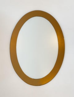 Mid-Century Modern Brown Oval Glass Wall Mirror, Italy 1970s